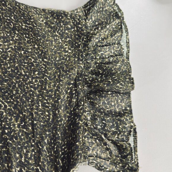 Dolan Blouse XL Green Leopard Abstract Print Flutter Sleeve Dark Academia - Picture 9 of 11